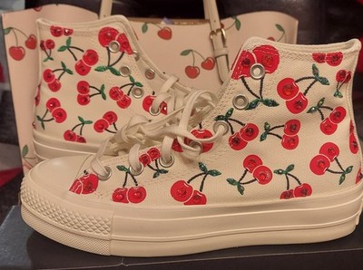 W-Size 9 Bedazzled Cherry Converse Chuck Taylor All Star Lift Platform A08096C
