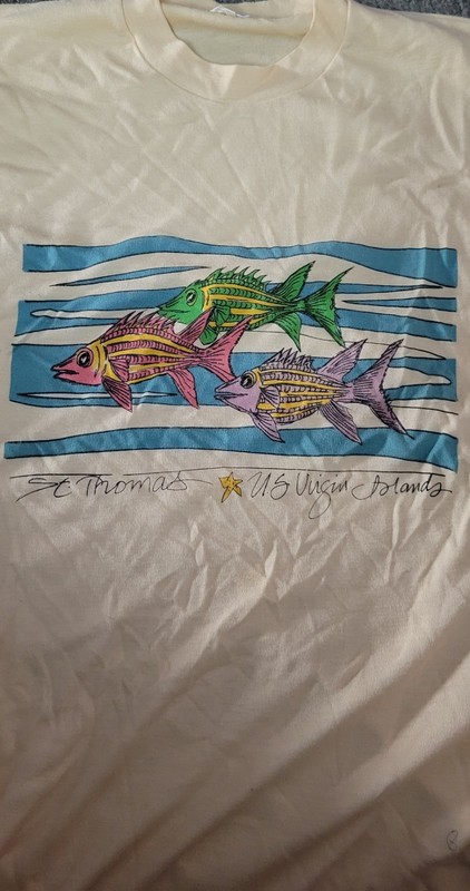 Vintage 80s Peach St. Thomas U.S. Virginia Islands Fish T Shirt