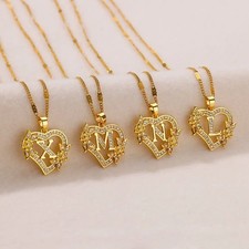 Heart Initial Letter Necklace A-Z Gold Stainless Steel Alphabet Pendant Gift