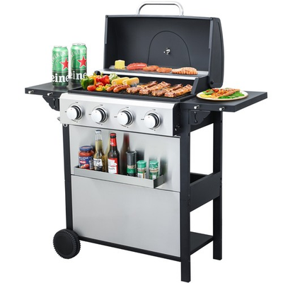 #ad #ad 4 Burner Propane Gas BBQ Grill w Wire Enamel Grates Side Table Hanging Basket $269.50