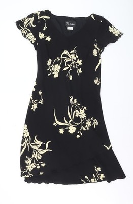 S.L. Fashions Damen schwarz Blumen asymmetrisches Kleid Größe 10