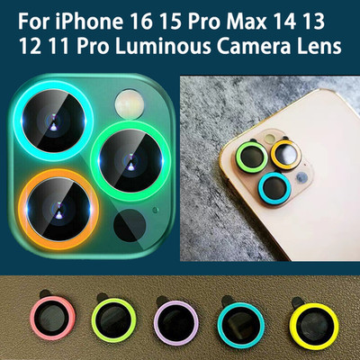 For iPhone 17 16 15 Pro Max 14 13 12 Luminous Camera Lens Glass Protector Ring