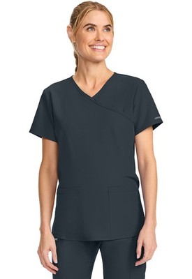 Cherokee Scrubs Women Maternity Mock Wrap V-Neck Top CK701A Pewter Small
