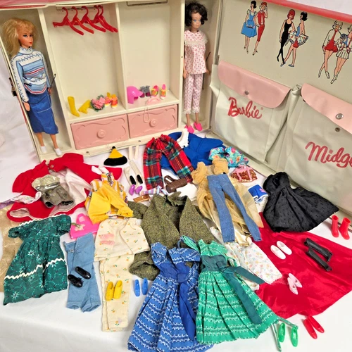 120 Item 1960's Midge Barbie TNT Doll Lot w/Clothes Shoes Accessories & Case