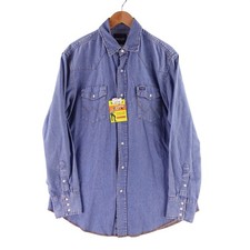 Vintage Wrangler Men Large Cowboy Cut Blue Denim Pearl Snap Shirt Dead Stock NWT