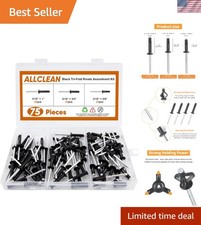 75-Piece Black Aluminum Tri-Grip Rivets Assortment for Marine DIY Projects