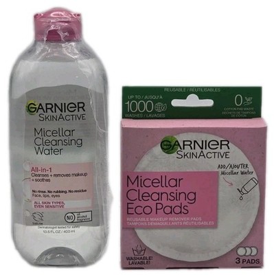 Garnier SkinActive Micellar Cleansing Water All in 1 New 13.5 oz & Pads
