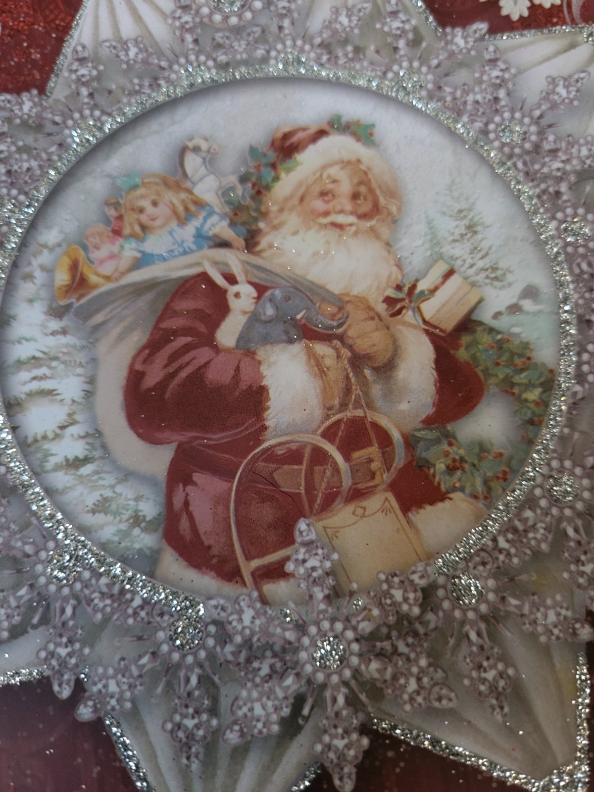 NEW 2pc SET Punch Studio CHRISTMAS SANTA STACKING GLITTER Decorative Gift Boxes