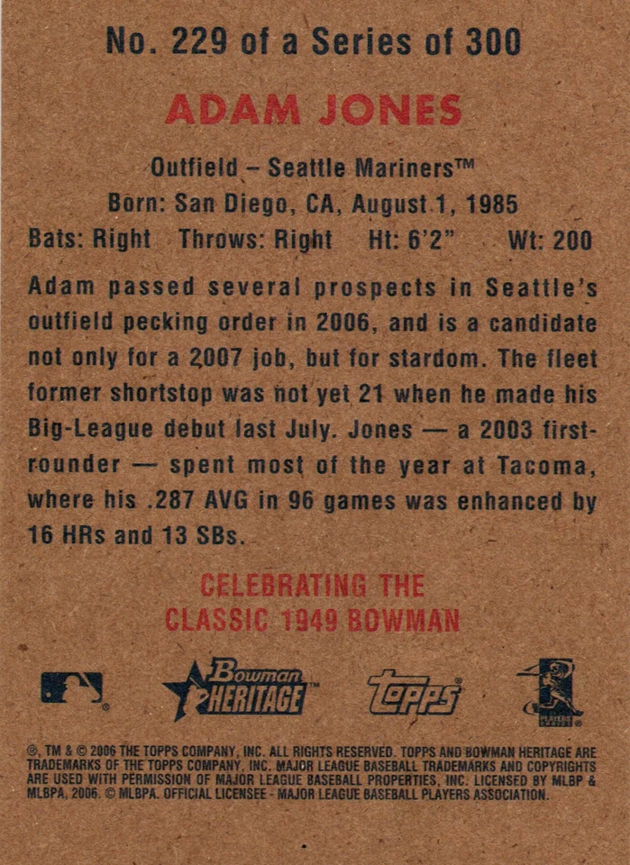 2006 Bowman Heritage #229 Adam Jones - Image 2 of 2