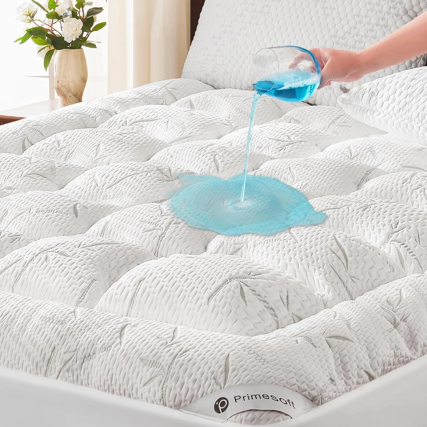 Waterproof Mattress Topper Bamboo Rayon Fiber Pillowtop Deep Pocket 8-24 Inch
