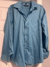 Geoffrey Beene Shirt Mens Fitted Blue Long Sleeve Top Button Down 16.5 34/35