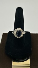 Sterling Silver Royal Blue Oval Clear CZ Ring Size 6.75 Hallmarked 925