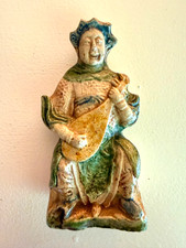 Antique Chinese Sancai Glaze Tomb Attendant Woman Pipa Musician Funerary Burial