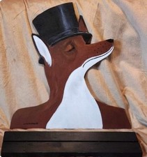 HAND PAINTED WOODEN Snooty Fox Cut Out Foxhunt Ball Award Decor w/ stand