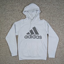 Adidas ClimaWarm Hoodie Mens MED White Pullover Sweatshirt Big Geometric Logo