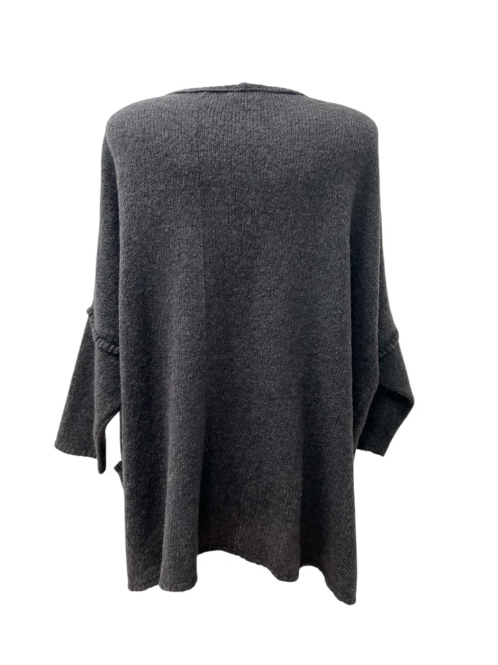 GRIZAS Gr. L 80% WOLLE Damen Pullover Grau Relaxed Rundhals Tasche - Bild 4 von 4