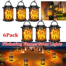 6 Pack Solar Hanging Lanterns Outdoor Flickering Flames Solar  for Garden Yard