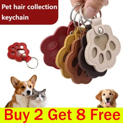 Dog Fur Storage Keychain, Cute PU Leather Paw Keychain Pet Hair Keepsake Keyring