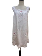 Vtg Nightgown Chemise Babydoll Nightie Pink Toile Sz M Coquette Cottagecore
