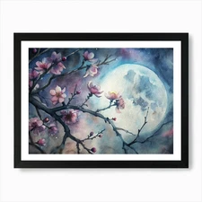 A Close Up Of Cherry Blossoms In Si Framed Wall Art Poster Canvas Print Picture