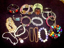 LOT OF 19 BRACELETS BANGLE CHAIN CUFF WRAP STRETCH LOVE THIS LIFE COPPER & MORE