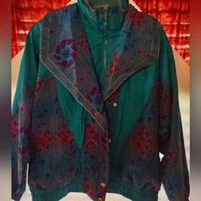 Vintage 2 piece Lavon brand wind suit color jacket multi, pants green size L