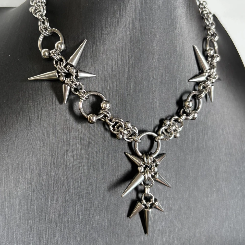 Gargantilla Punk Gótica Estrella Pico Cota Collar Grunge Emo Rock Tono Plata Metal Foto 4 de 4