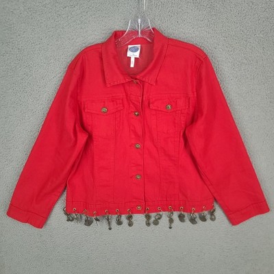 Dg2 Diane Gilman Jacket Womens Xl Button Up Red Bling Button 