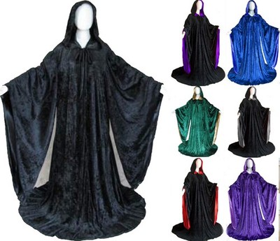 Velvet Halloween Hooded Wizard Medieval Renaissance Cloak Line With Sleeves