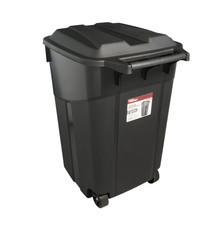 Hyper Tough 45 Gallon Wheeled Heavy Duty Garbage Trash Can w/ Attached Lid,Black