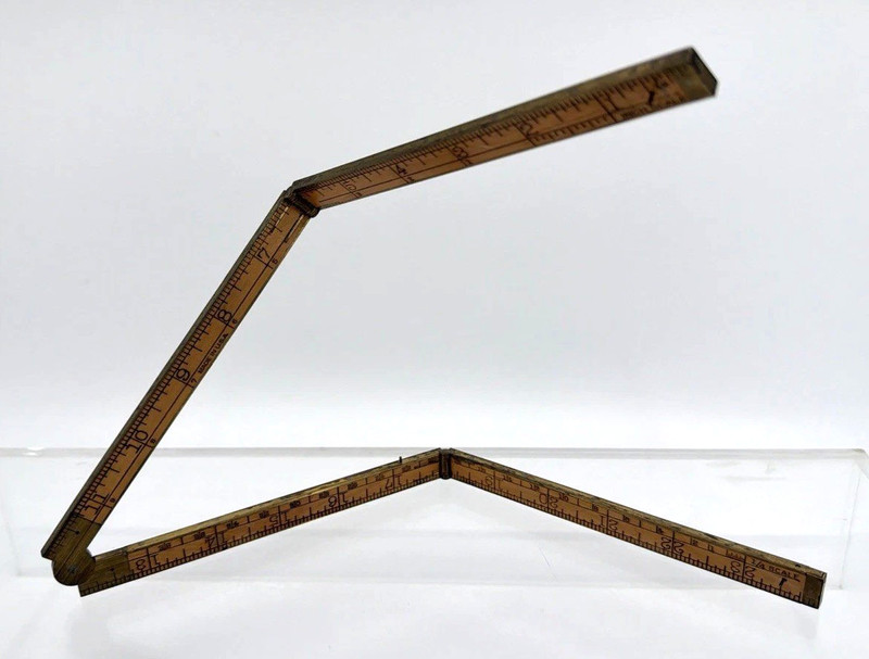 VINTAGE CRAFTSMAN 24" BOXWOOD FOLDING RULE NO. 4-FOLD FULL BRASS BOUND 3 PINS