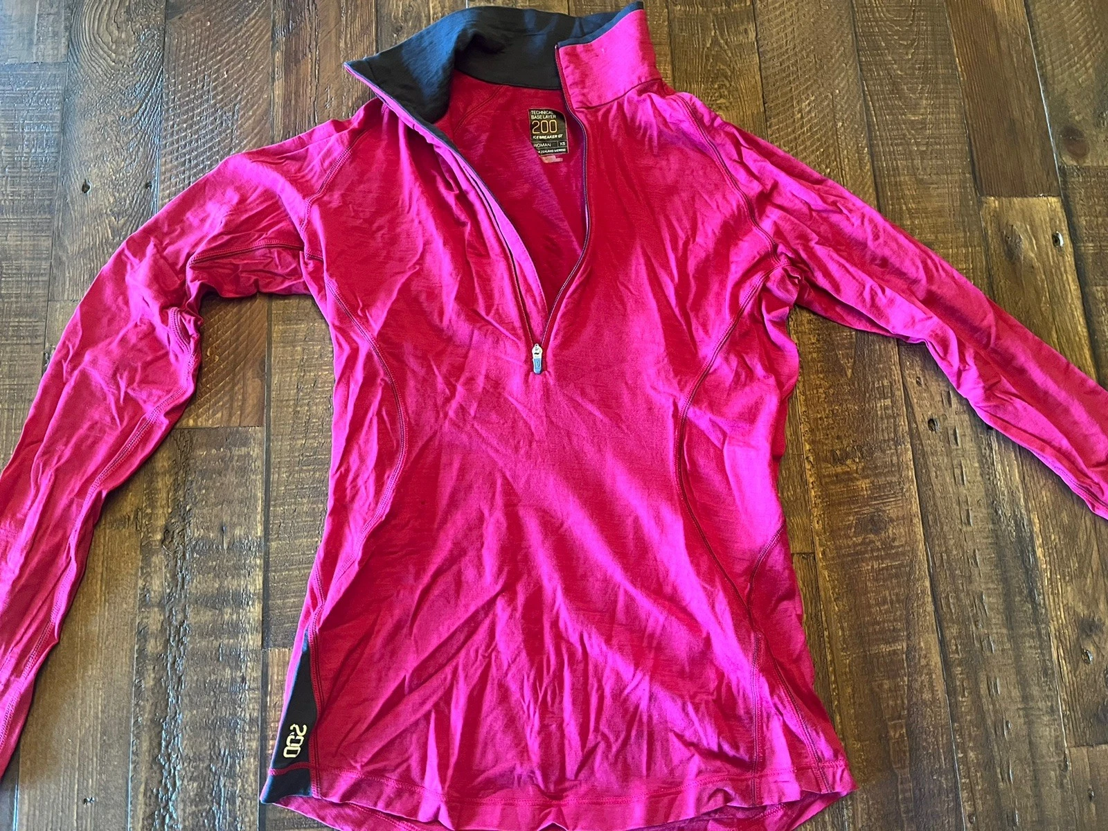 ICEBREAKER Pure Merino Wool 200 Base Layer 1/4 zip Womens Pullover Outdoor XS