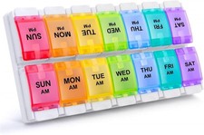 AM PM Weekly Pill Organizer 2 Times A Day, Large Daily Pill Box Case 7 Day wi...