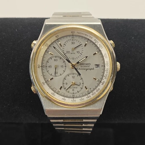 Vintage SEIKO Watch Chronograph Quartz 7T32-72A0 Stainless Steel Working