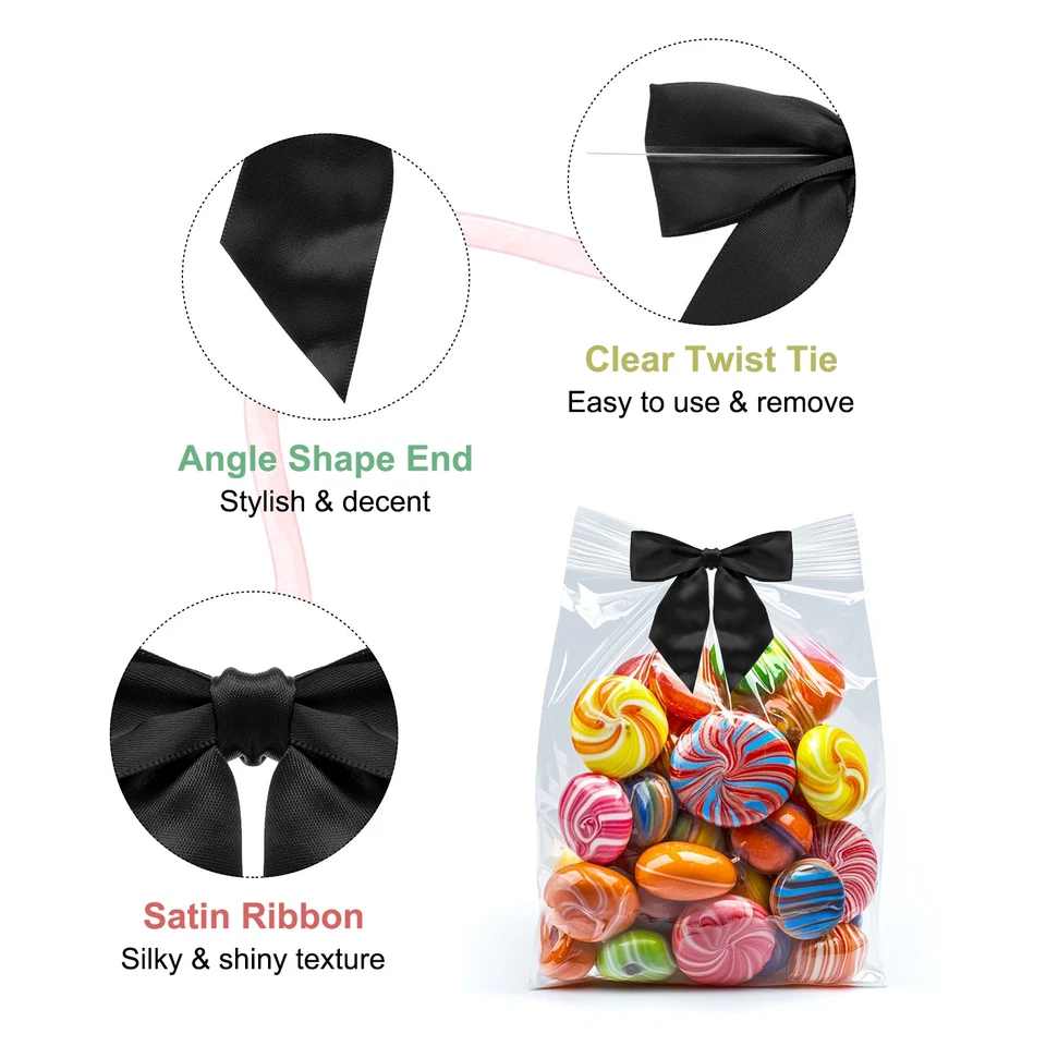 50 Pcs Pre-Tied Bows Satin Ribbon Bows 4.5" Twist Ties Gift Bows Black - Изображение 4 из 4