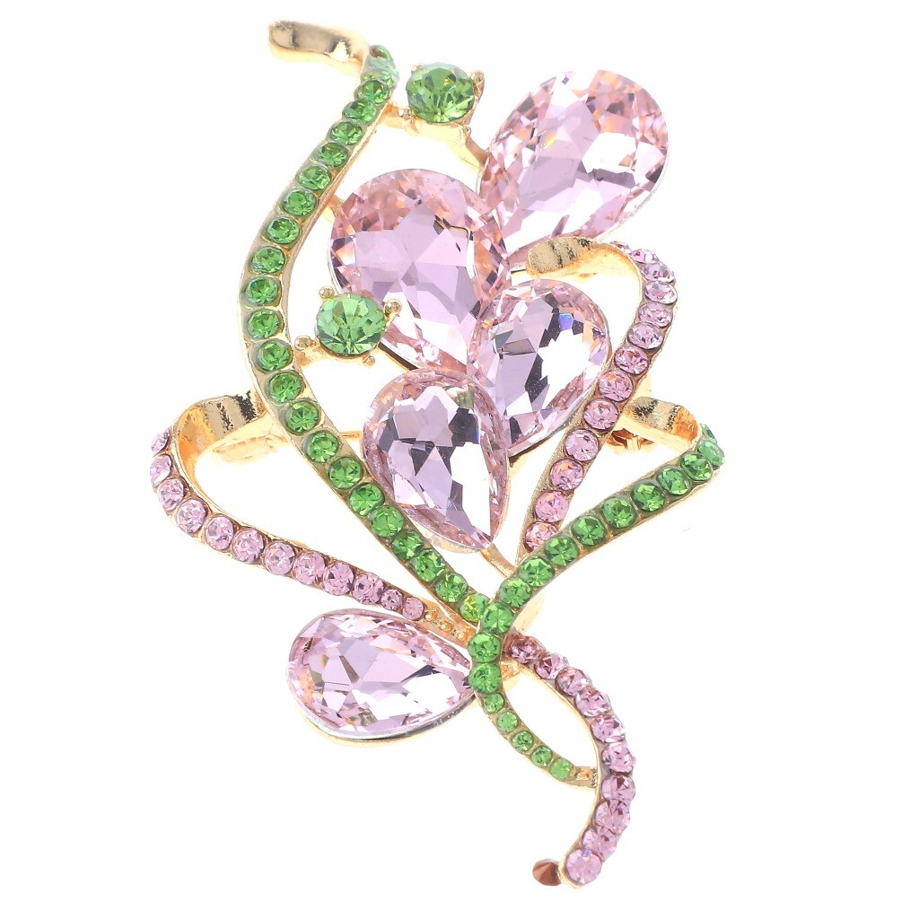 Gold Tone Metal Crystal Flower Brooch P1458-PNG