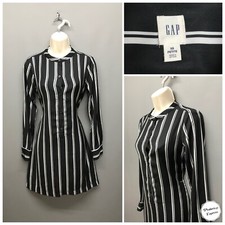 Gap Black Mix Stripe Lined Shirt Dress XS Petite