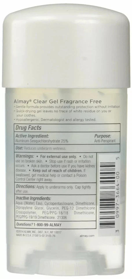 Paquete de 6 desodorantes antitranspirantes Almay gel transparente sin fragancia 2,25 OZ Foto 3 de 4