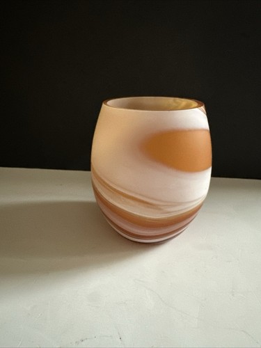 Vtg Hand Blown Glass Votive Tea Candle Holder Carmel Frosted Swirl 4” Pier 1 - Picture 21 of 24