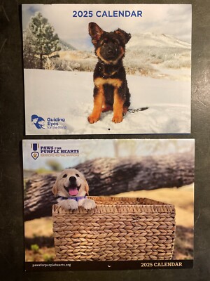 Guiding Eyes For The Blind & Paws For Purple Hearts 2025 Wall Calendars Lot of 2