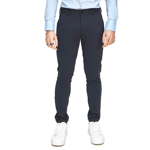 Pantalone Uomo Slim Fit Elegante Classico Elasticizzato Antipiega Blu Beige RDV - Foto 19 di 30