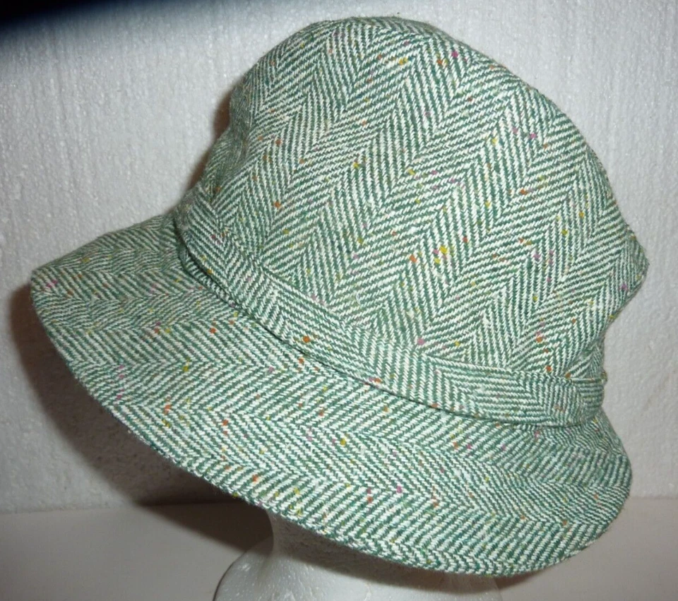 Vtg World Beaters Bucket Hat Gilligan Beatnik Beach Bum Green Herringbone H-3 - Image 2 of 4