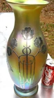 ANTIQUE QUEZAL 14 1/2 " STERLING SILVER FLOWER GARDEN TIFFANY ERA ART GLASS VASE