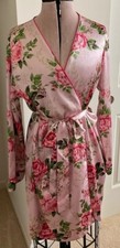 Vintage Peignoir Robe Adonna Pink Floral Satin Polyester Size Medium Belted EUC