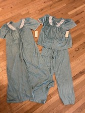 Vintage New Tags Sans Souci 3pc Pajama Set Pants Top Robe S Sea Foam Green Satin