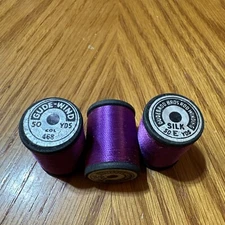 3 Vintage Wooden 50 Yd. Spools Gudebrod Silk Size E 468 Gude-Wind Thread NOS