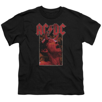 Kids AC/DC T-Shirt Distressed Angus Young Devil Horns Photo Youth T ...