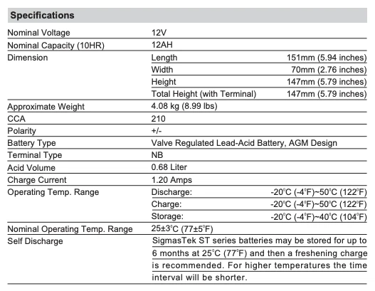 Yamaha 1000CC FZS1000 FZ1, 2001-2005 Battery (Replacement) (210CCA) Foto 4 de 4