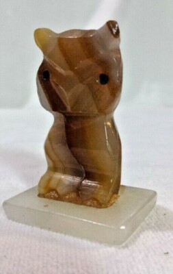 Smoky Quartz Owl Small Carved Figurine Sculpture Statue 2-1/4'' Tall w/ Base