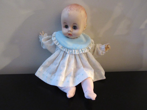 Vintage 8180 Effanbee 13" Baby Doll~ 1980 Open/Close Eyes~ Blue Dress Bib Tights - Picture 12 of 14